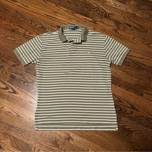 Polo Ralph Lauren Olive and White Striped Men’s Medium Polo Shirt